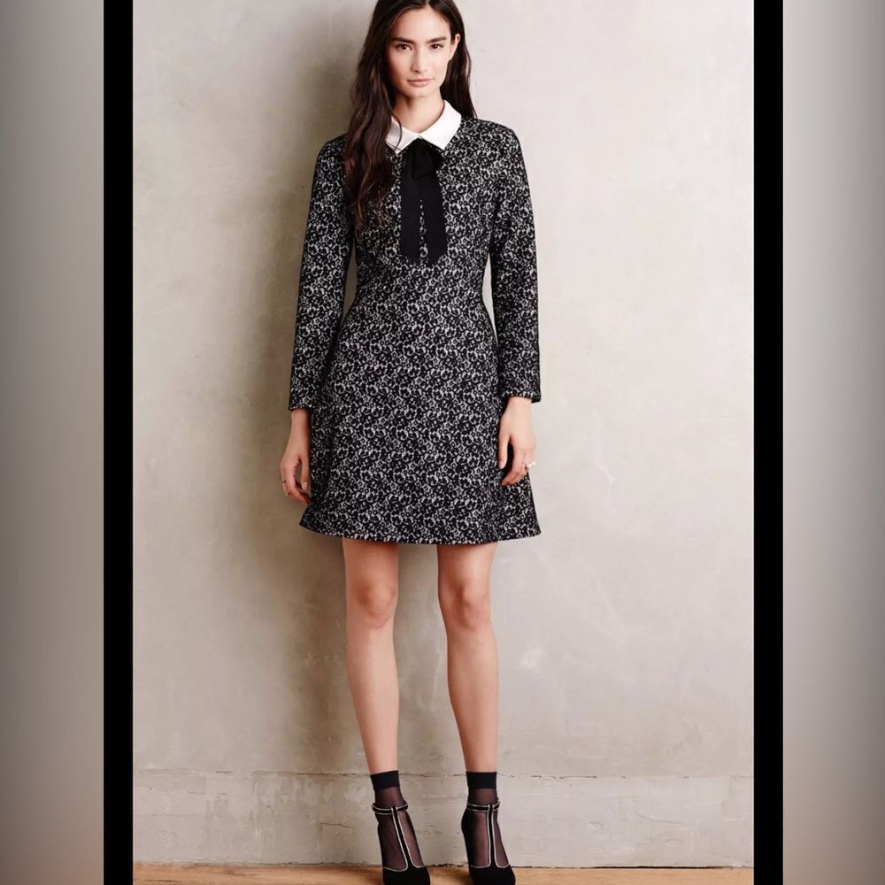 Anthropologie Erin Fetherstin Collared Jacquard Shift Dress Sz 2